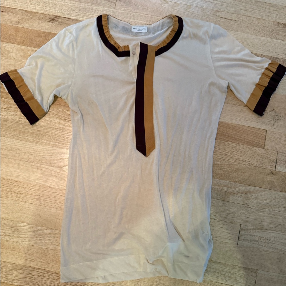 Dries Van Noten Cream and Brown Blouse
